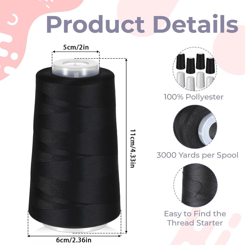 Ajcotahm 8 Pack of Serger Thread, 3000 Yard Spools Polyester Thread for Sewing Machine Black and White All Purpose Serger Threads Cones for Overlock Quilting - Image 2